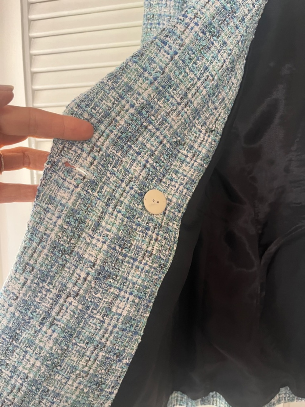 Zara Teal & White Tweed Double-Breasted Blazer - Picture 9 of 15